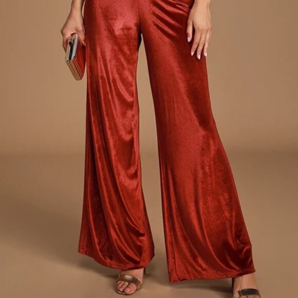 Lulus Hopeful Heart Red Velvet Backless Wide-Leg Jumpsuit Women's Size X-Large - Picture 3 of 14
